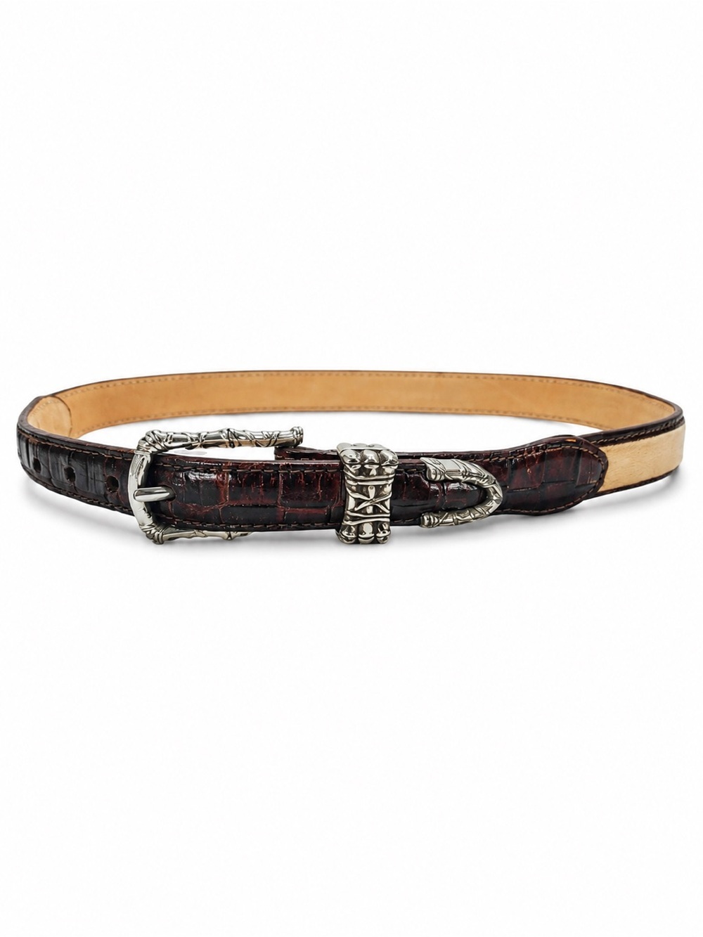 Brighton Brown Croc Embossed Leather Belt Medium Silver Western Hardware Vintage